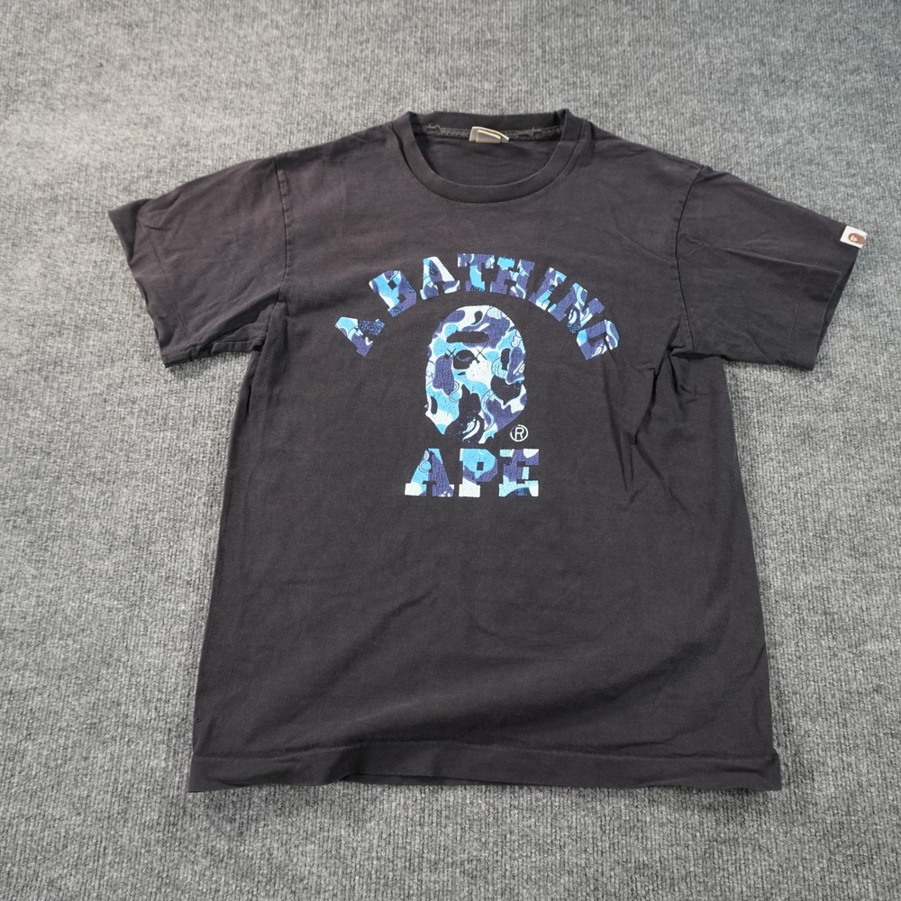 A Bathing Ape T-Shirt Mens M Black Blue Camo Ape Head Graphic Logo Tee